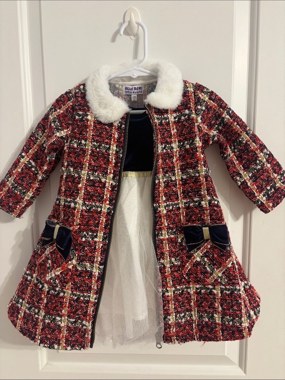 Blueberi Boulevard Red Plaid Coat with matching dress